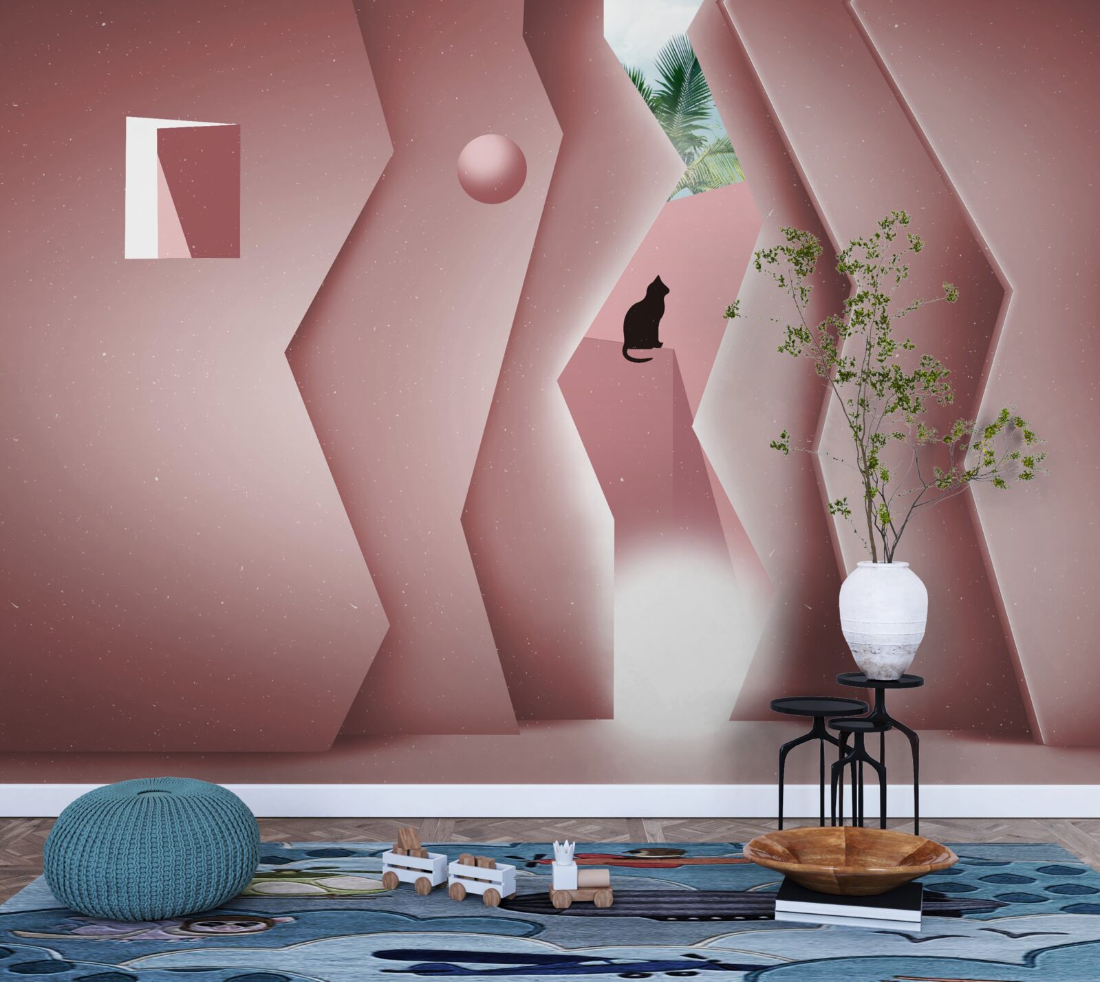 Фотошпалери тунель, виконаний в абстрактному стилі та пофарбований у відтінки рожевого