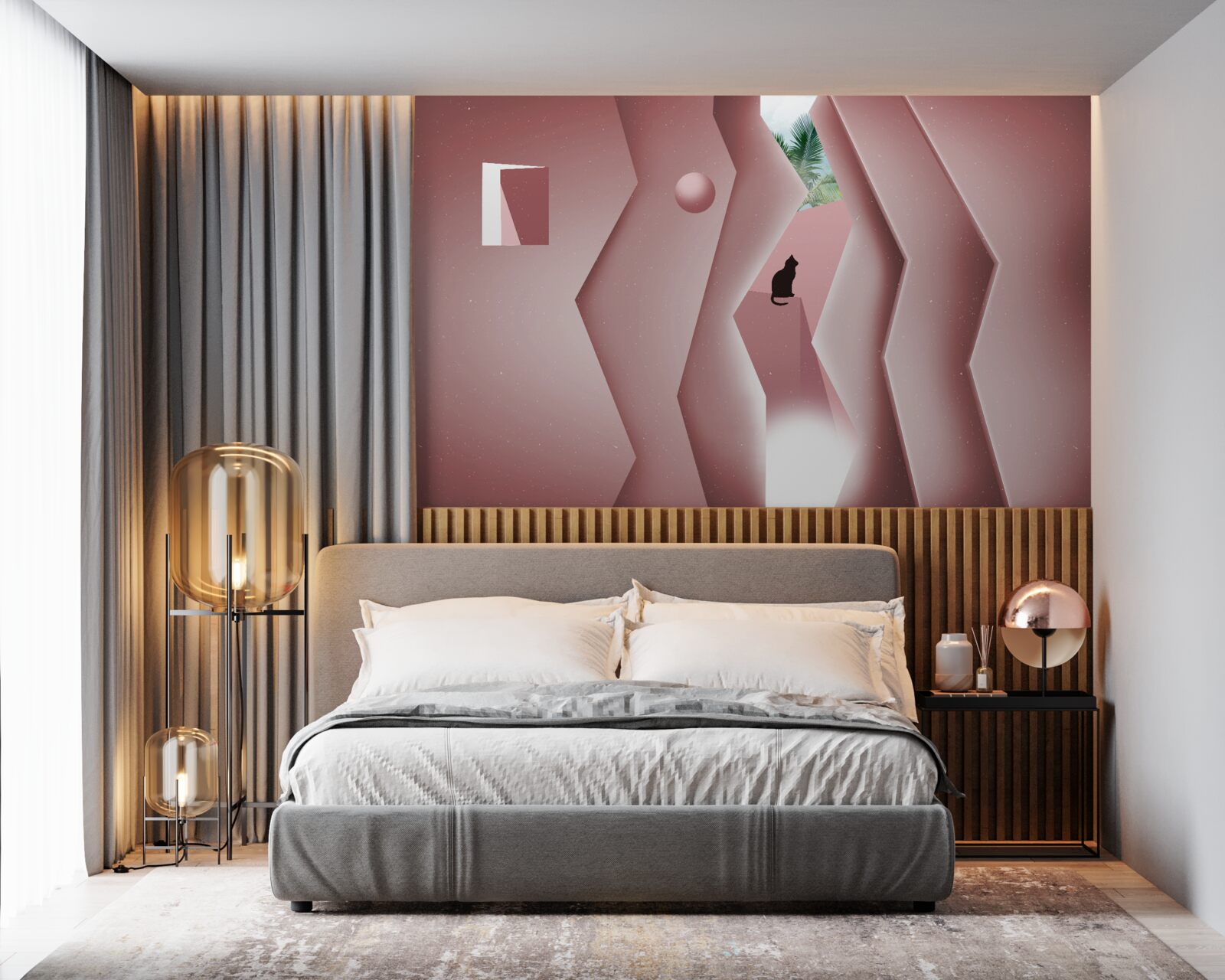 Фотошпалери тунель, виконаний в абстрактному стилі та пофарбований у відтінки рожевого