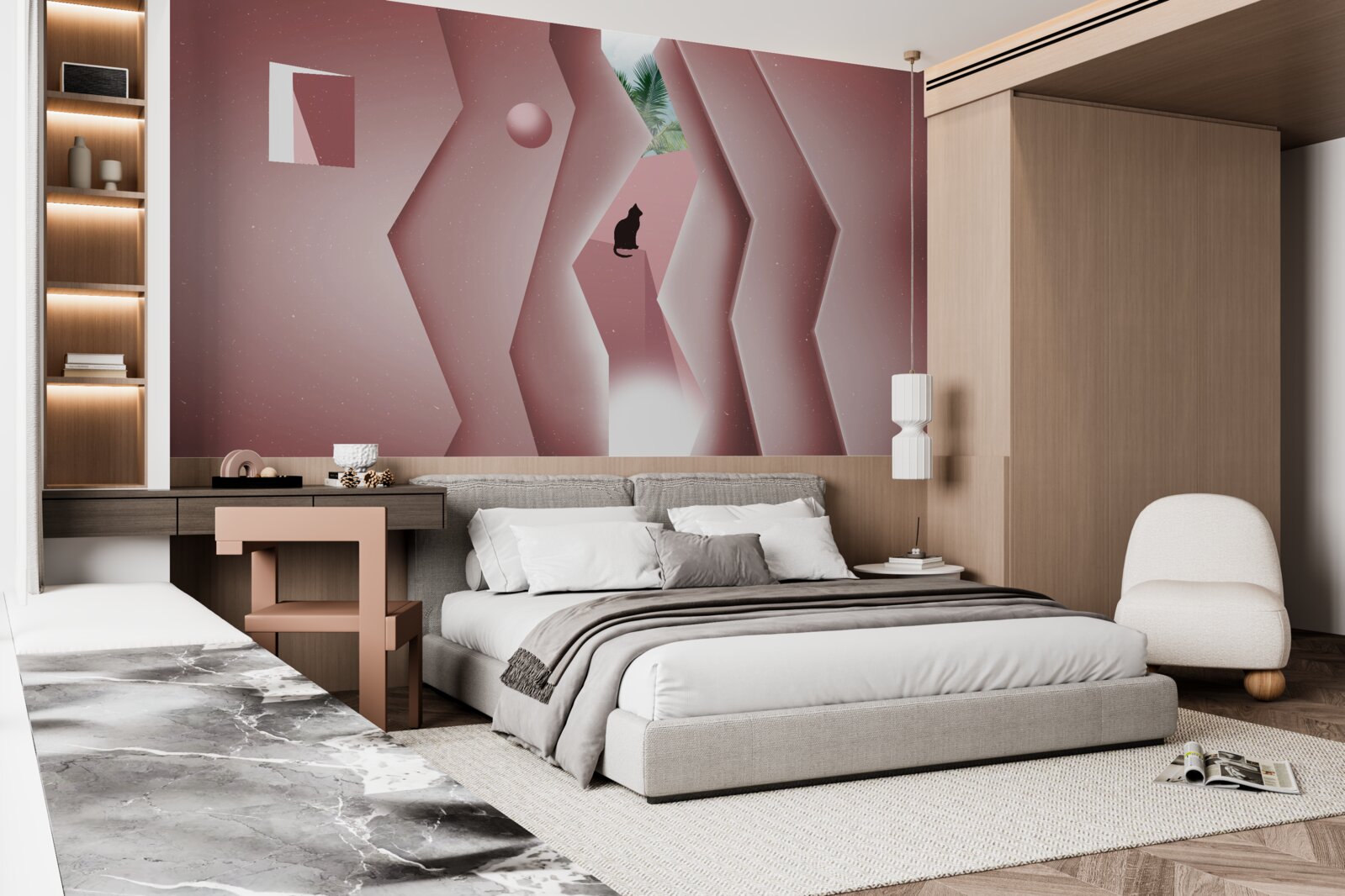 Фотошпалери тунель, виконаний в абстрактному стилі та пофарбований у відтінки рожевого