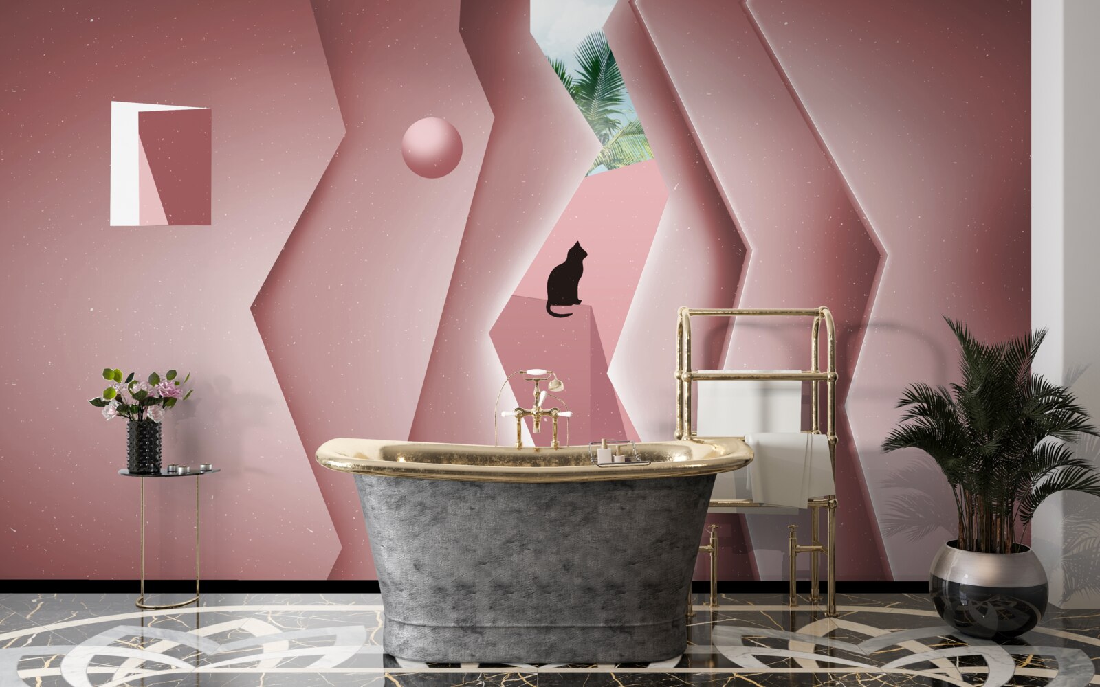 Фотошпалери тунель, виконаний в абстрактному стилі та пофарбований у відтінки рожевого