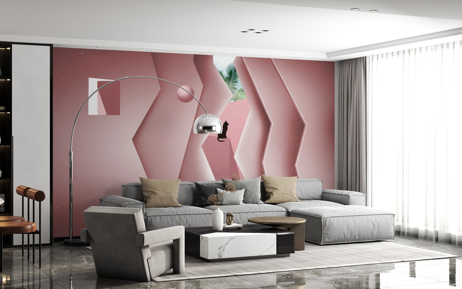 Фотошпалери тунель, виконаний в абстрактному стилі та пофарбований у відтінки рожевого