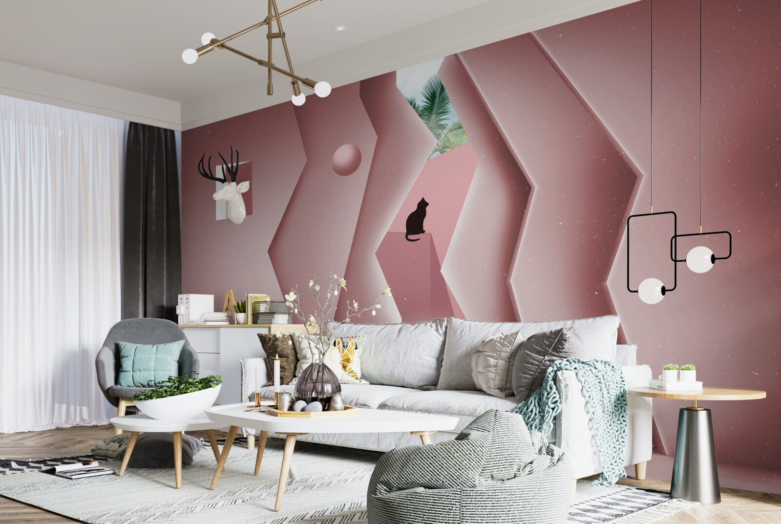 Фотошпалери тунель, виконаний в абстрактному стилі та пофарбований у відтінки рожевого