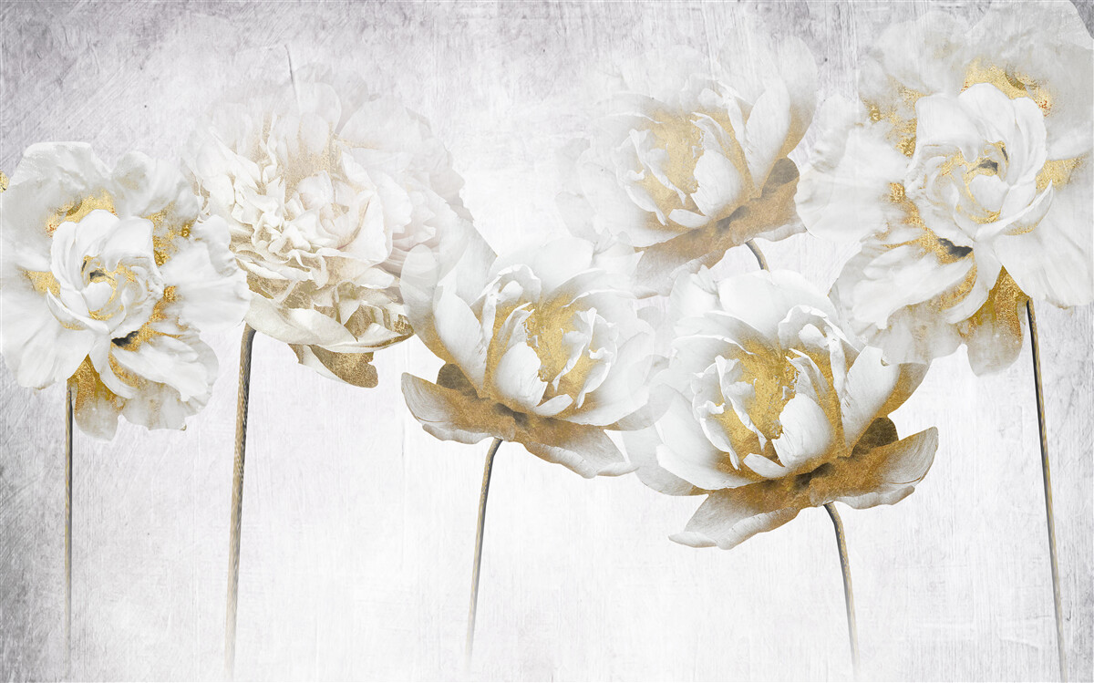 Фотошпалери елегантні рослини із золота та шовку