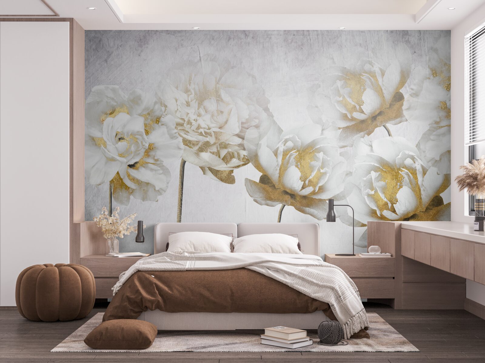 Фотошпалери елегантні рослини із золота та шовку