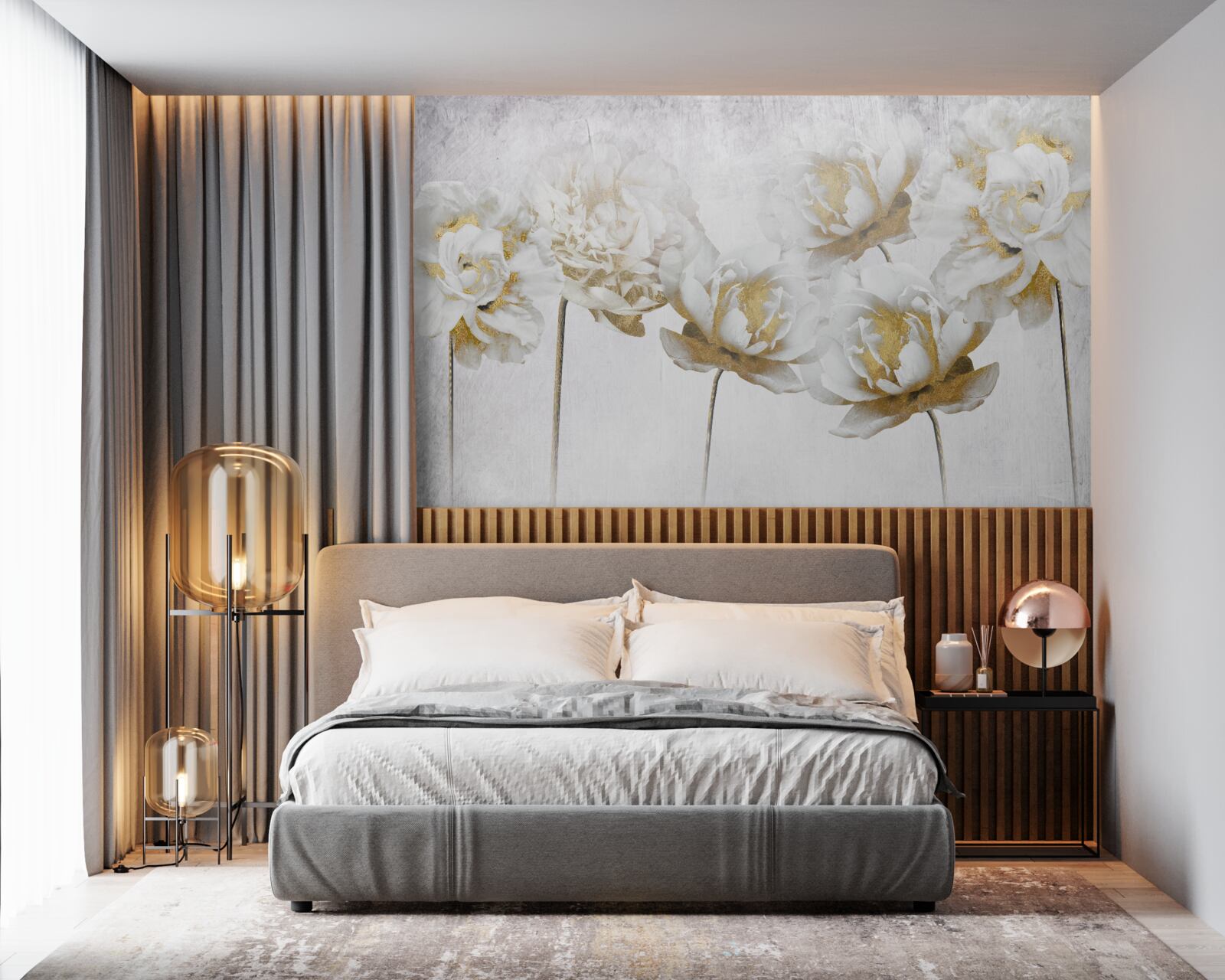 Фотошпалери елегантні рослини із золота та шовку