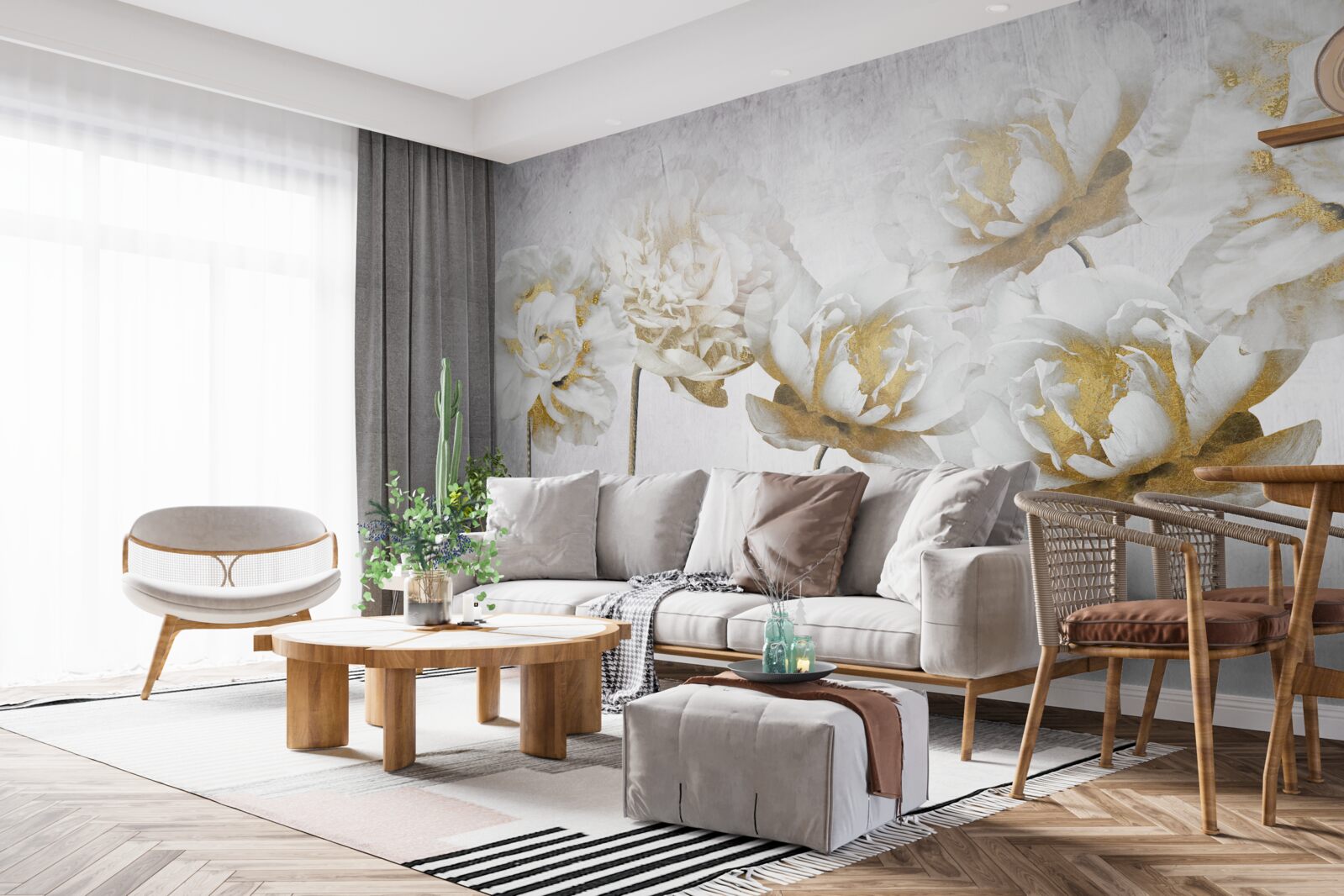 Фотошпалери елегантні рослини із золота та шовку