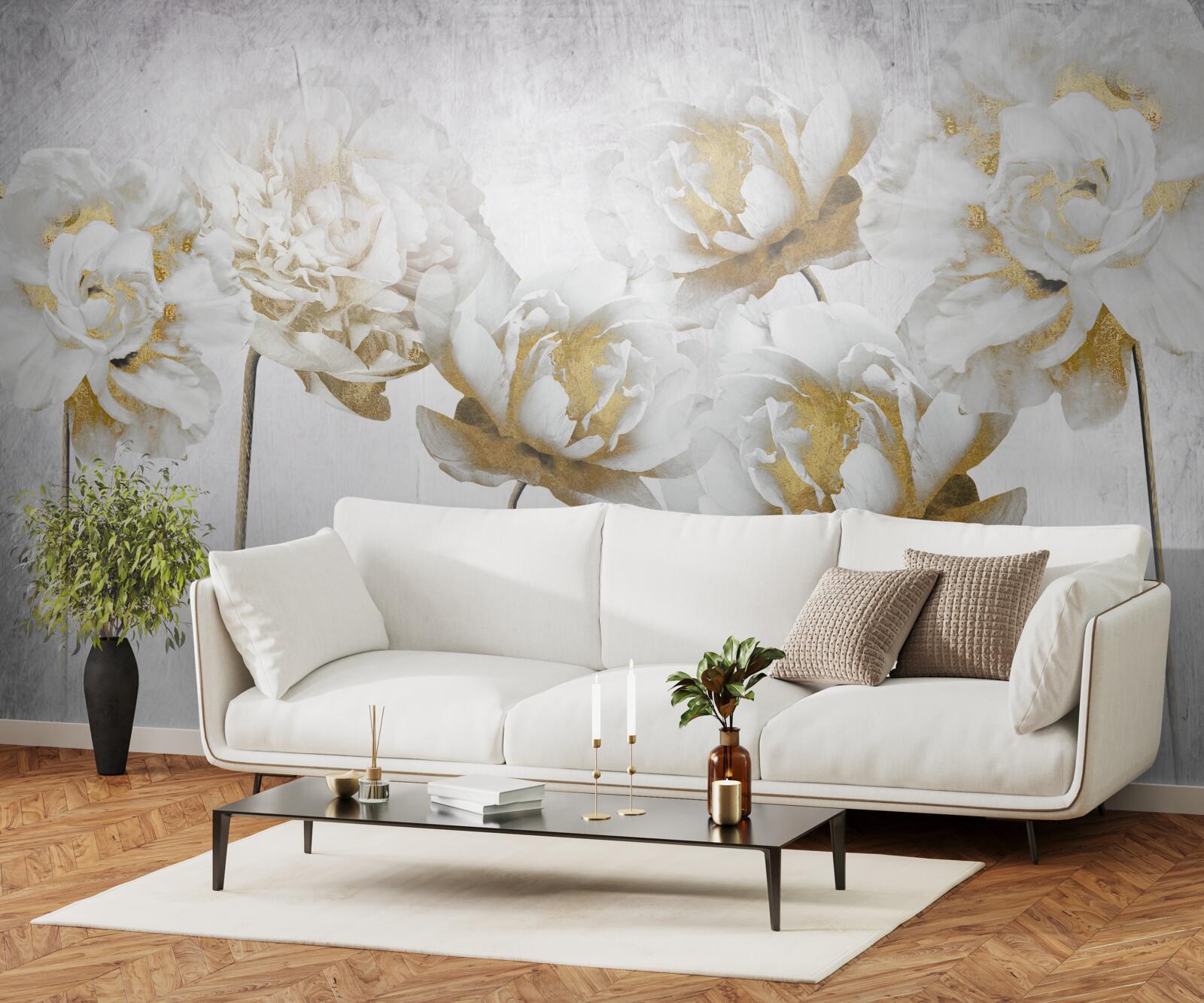 Фотошпалери елегантні рослини із золота та шовку