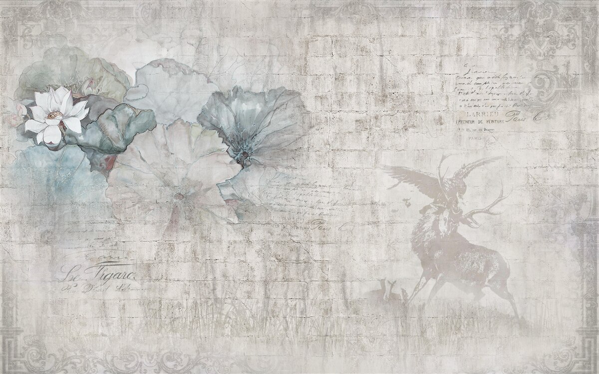 Фотошпалери акварель із зображенням оленя та блакитних квітів