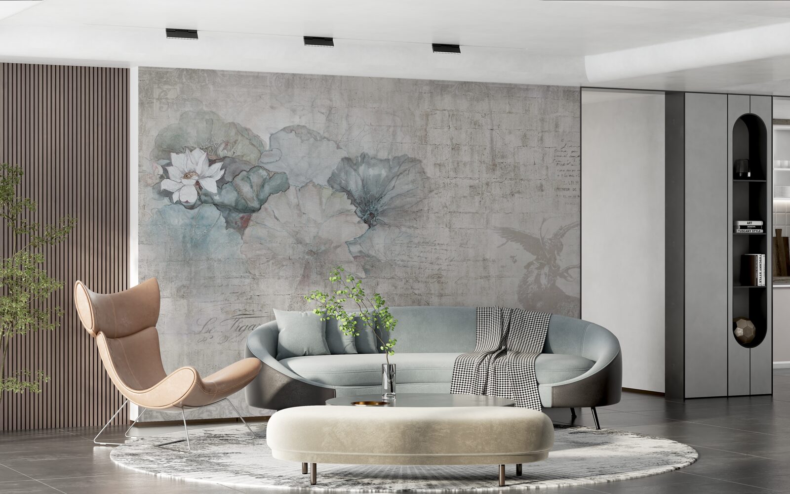 Фотошпалери акварель із зображенням оленя та блакитних квітів