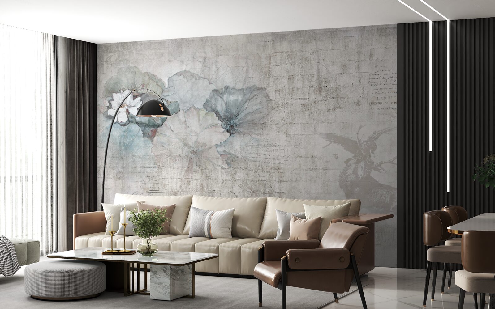 Фотошпалери акварель із зображенням оленя та блакитних квітів