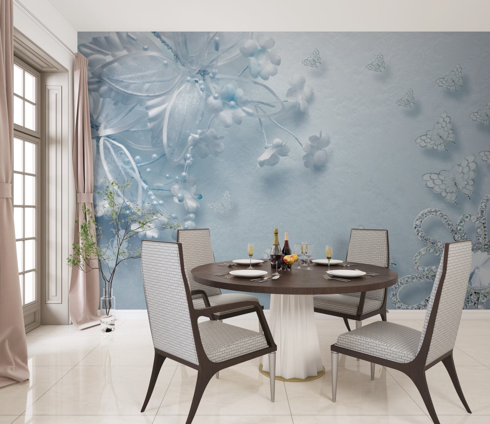 Фотошпалери бутони, що розпускаються під повітряними метеликами