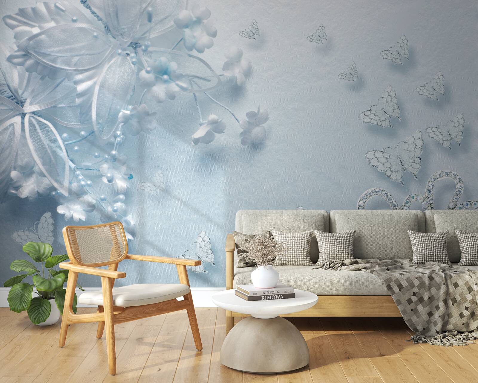 Фотошпалери бутони, що розпускаються під повітряними метеликами