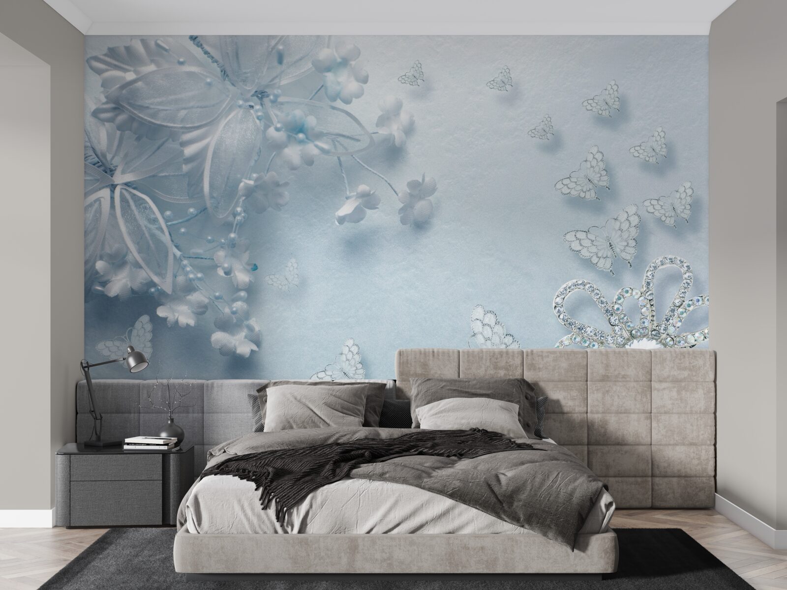 Фотошпалери бутони, що розпускаються під повітряними метеликами