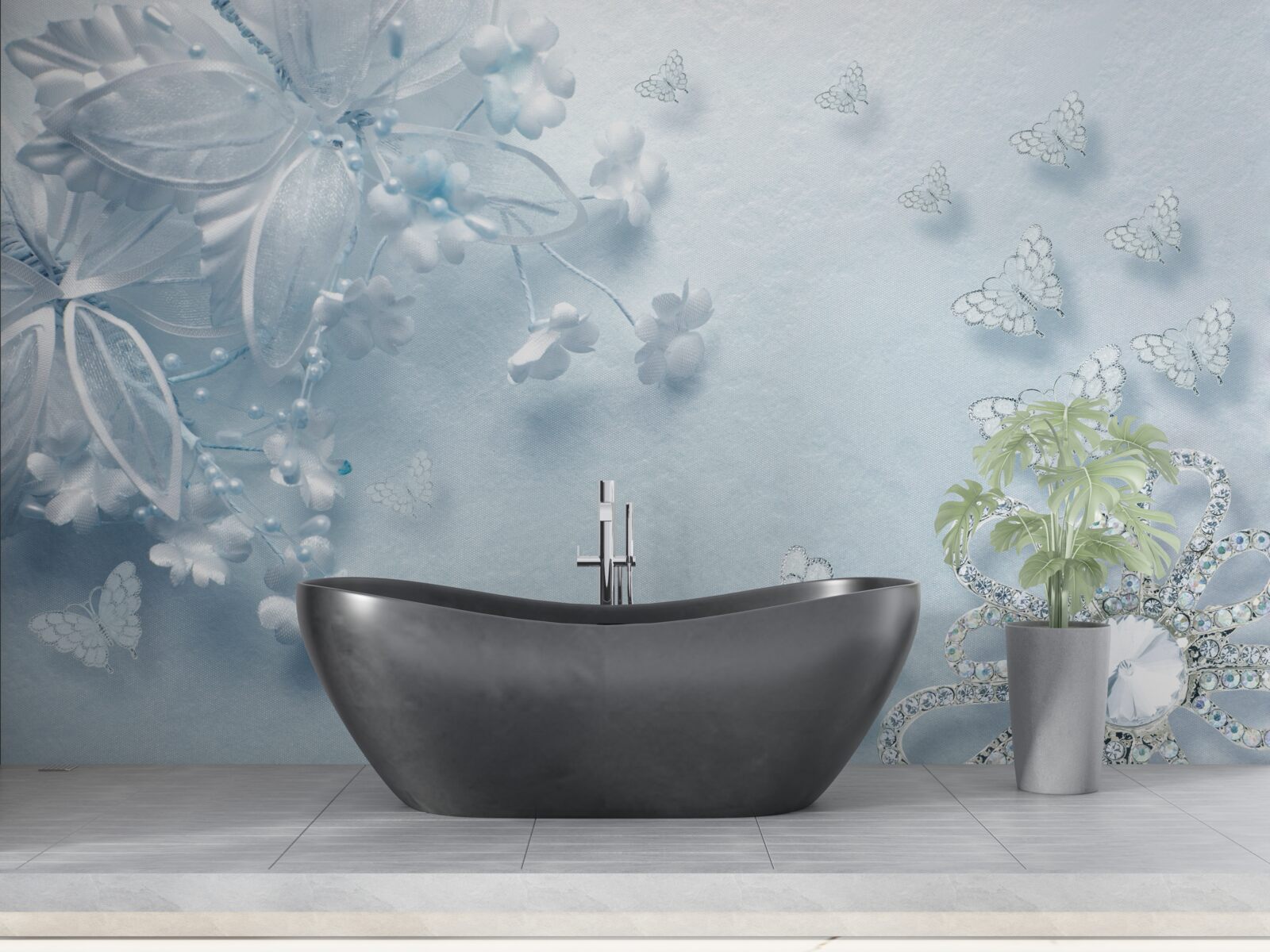 Фотошпалери бутони, що розпускаються під повітряними метеликами