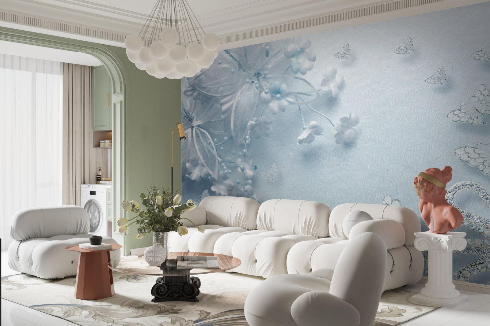 Фотошпалери бутони, що розпускаються під повітряними метеликами