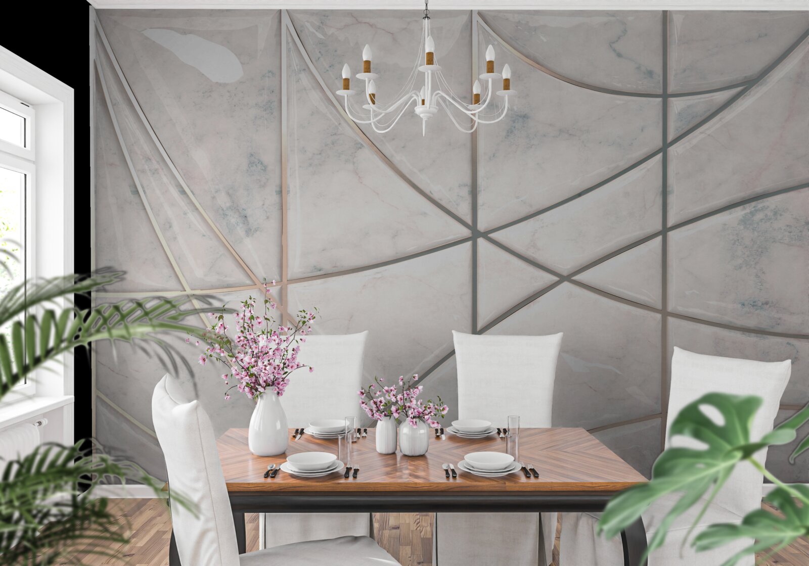 Фотошпалери плавні криві розміщені на світлому фоні