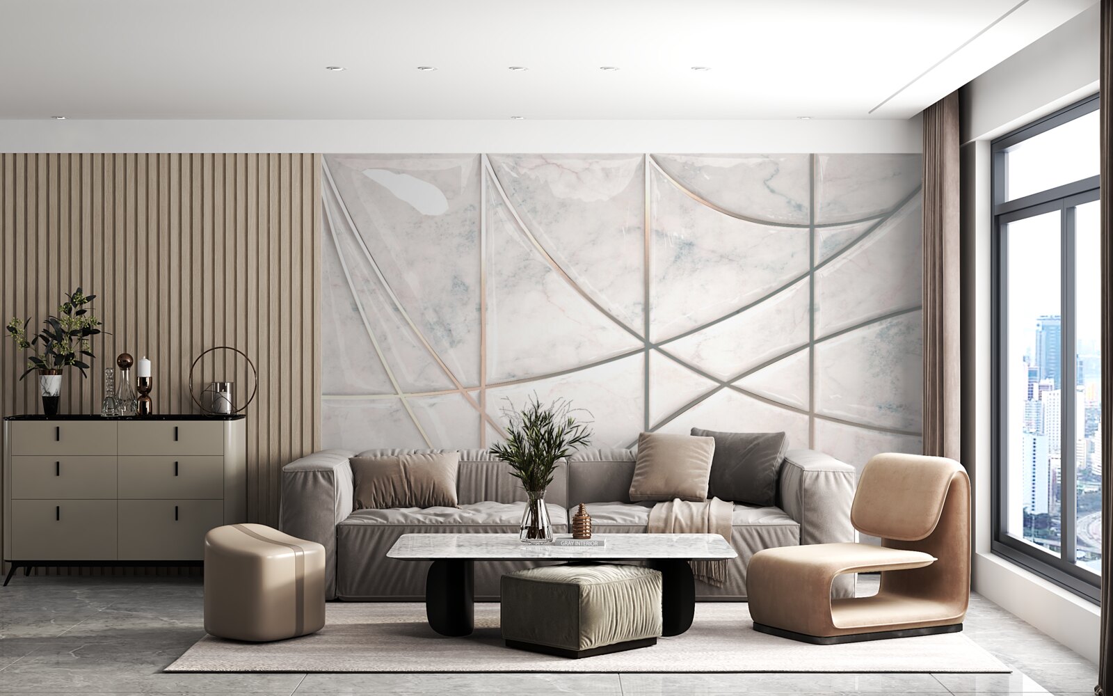 Фотошпалери плавні криві розміщені на світлому фоні