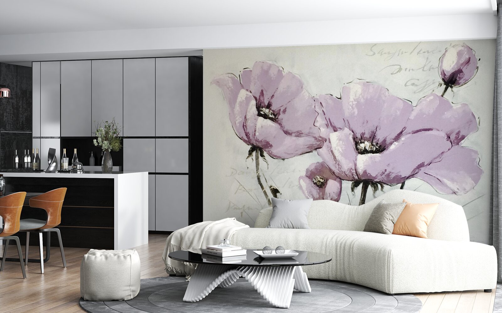 Фотошпалери бузкова літня макова клумба