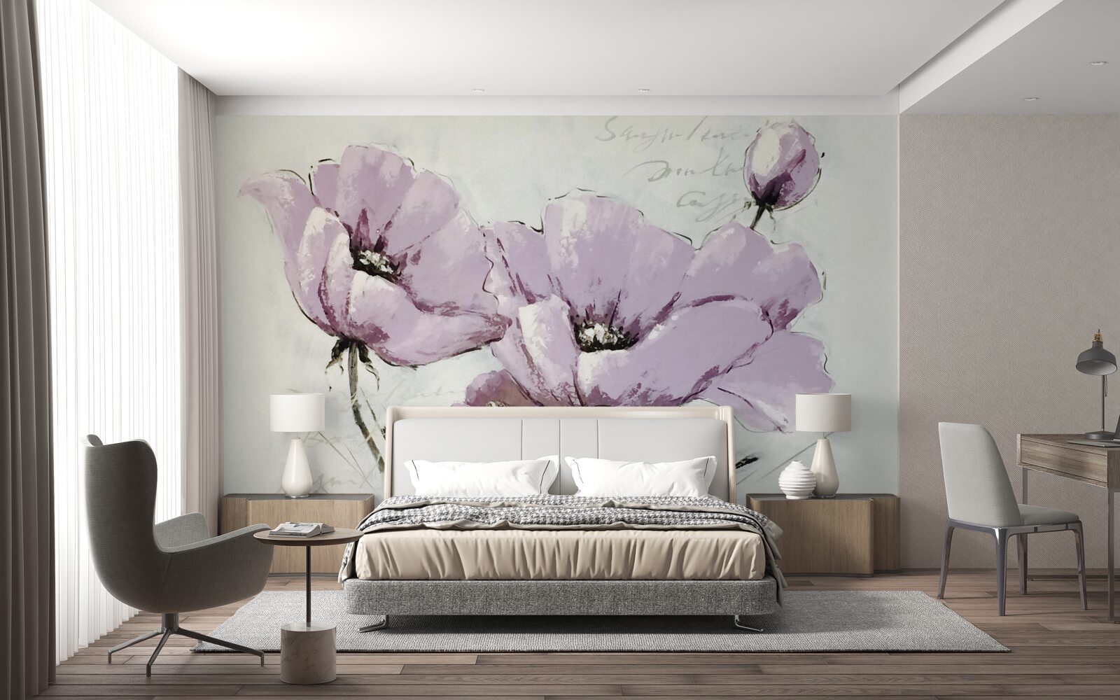 Фотошпалери бузкова літня макова клумба