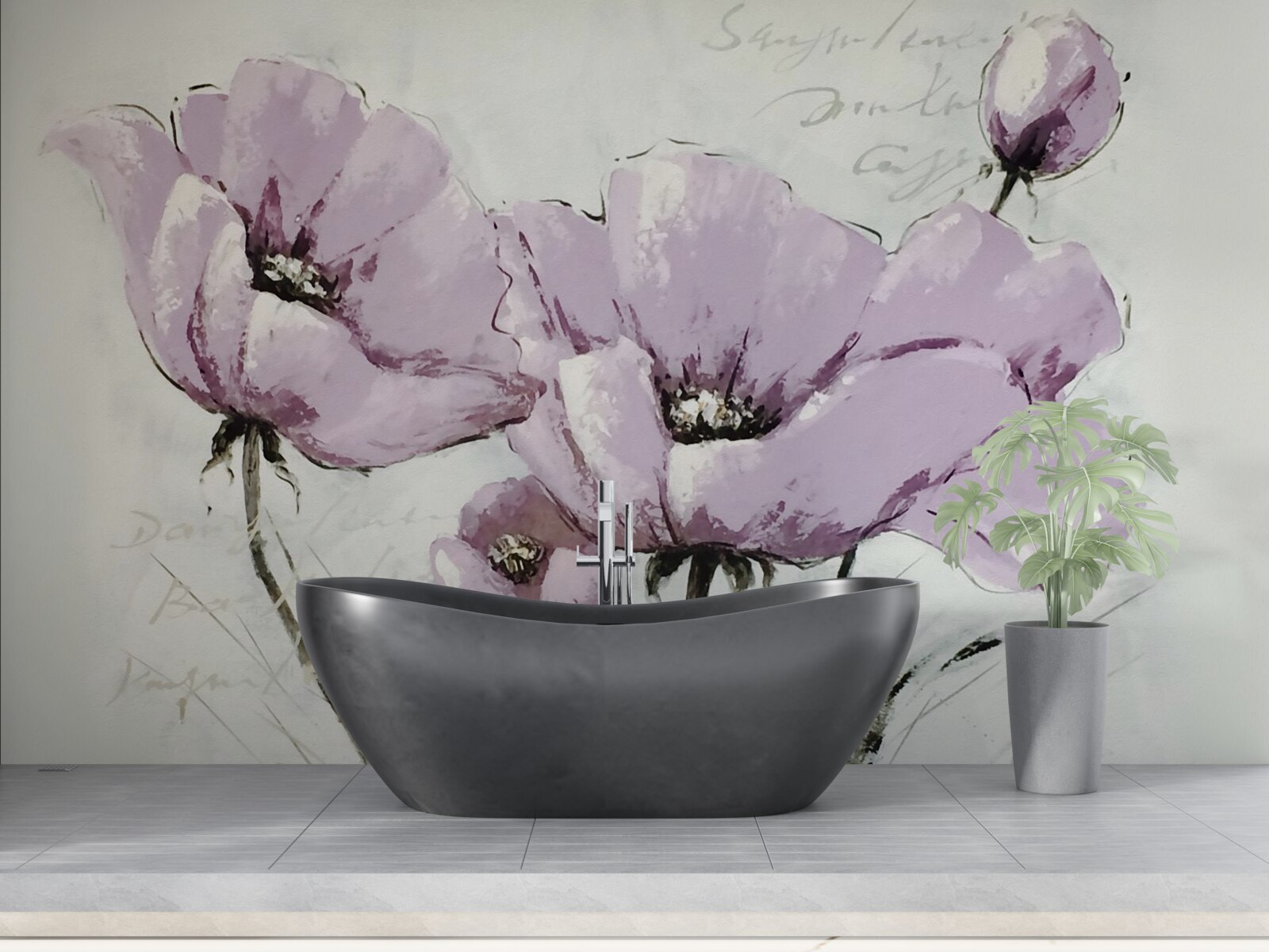 Фотошпалери бузкова літня макова клумба