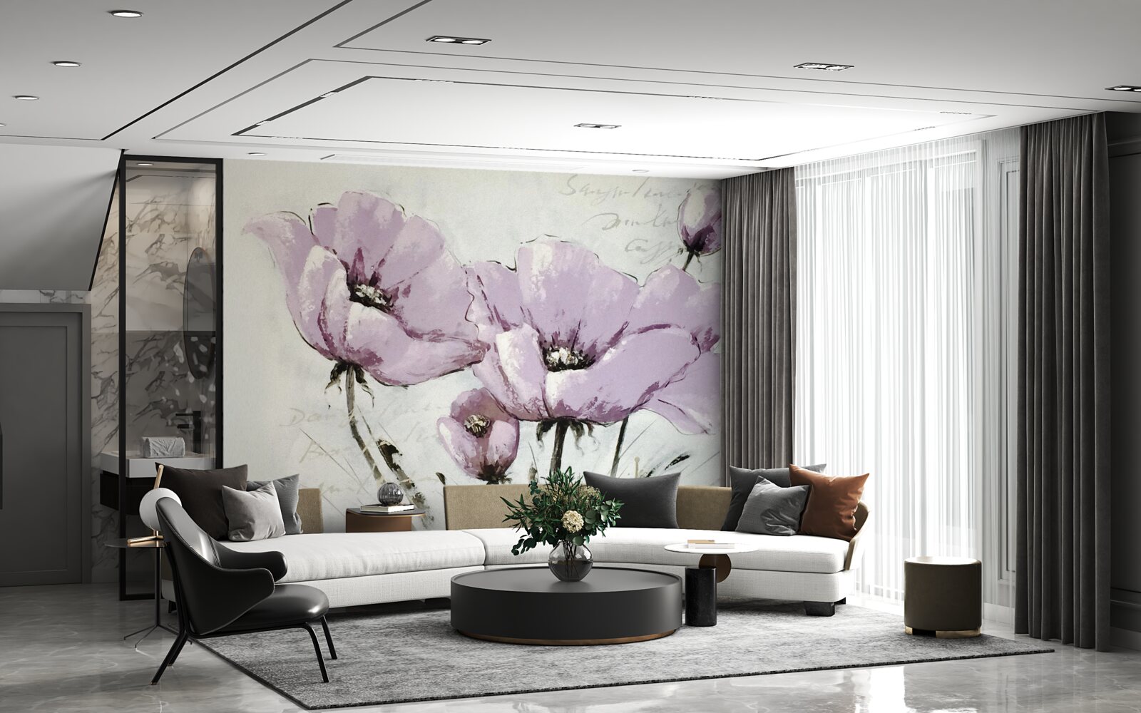 Фотошпалери бузкова літня макова клумба