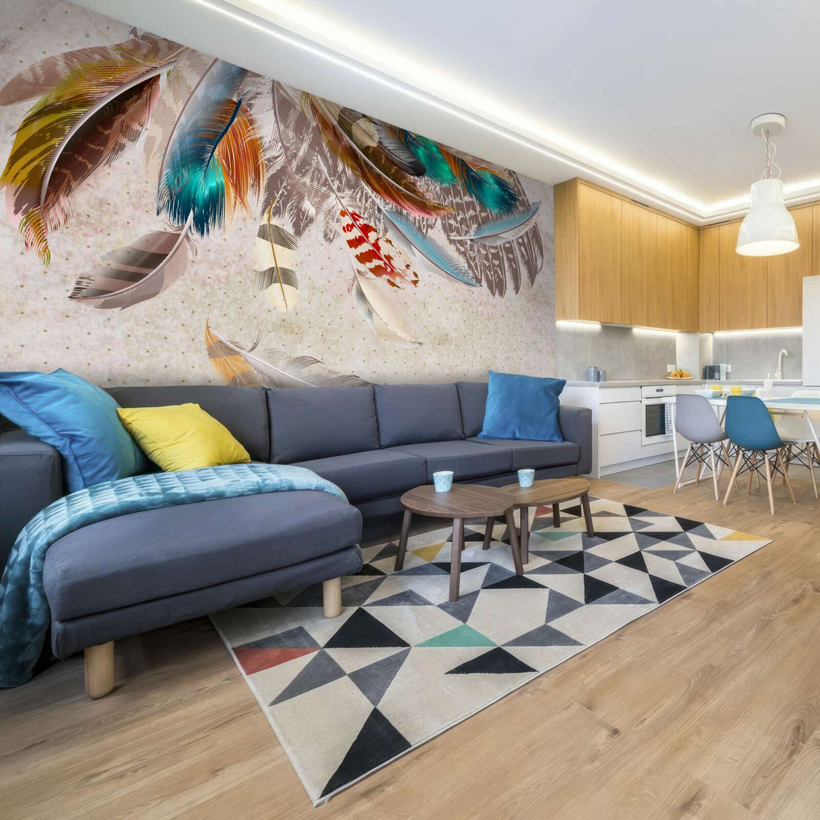 Фотошпалери падаюче різнокольорове пір'я