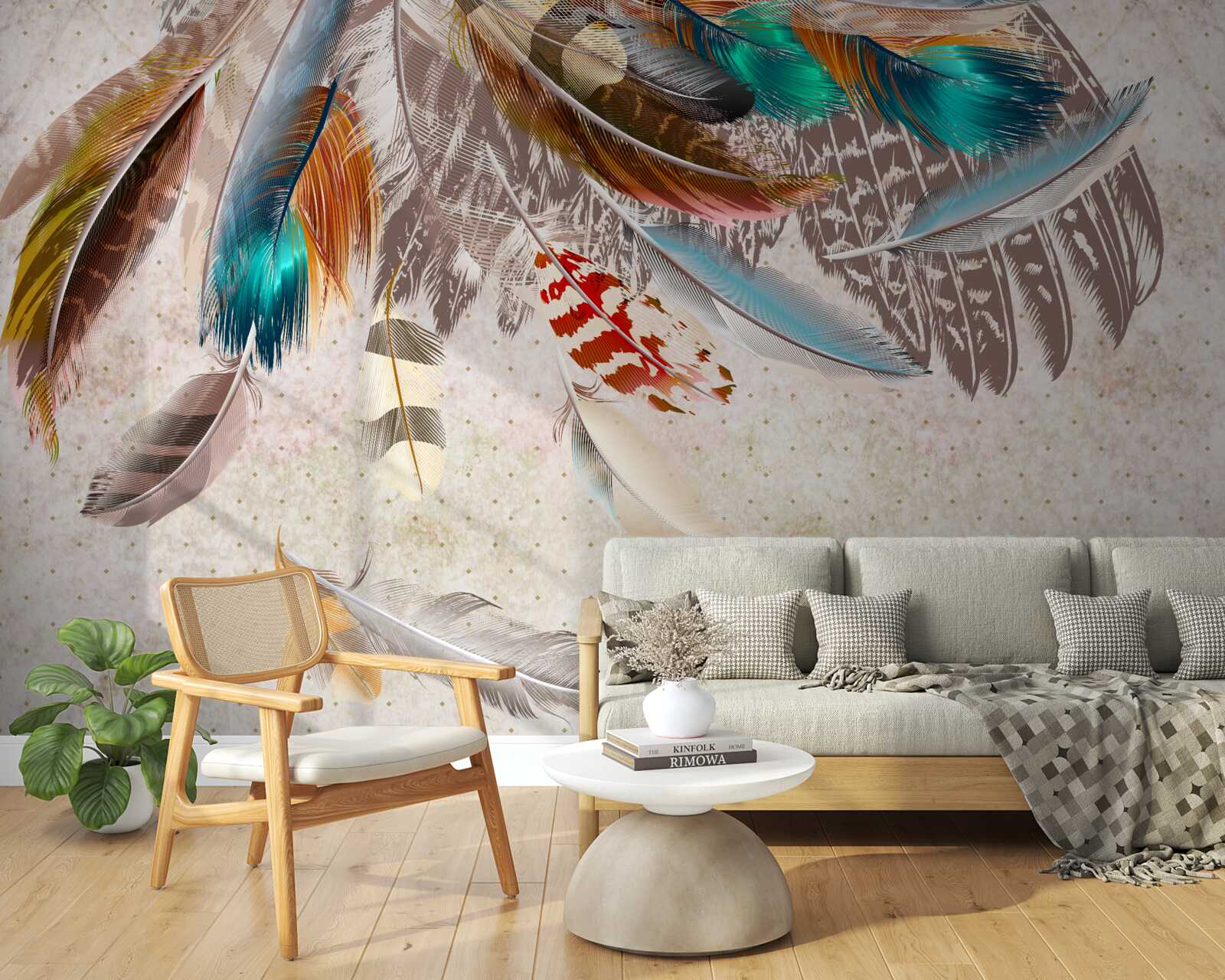 Фотошпалери падаюче різнокольорове пір'я