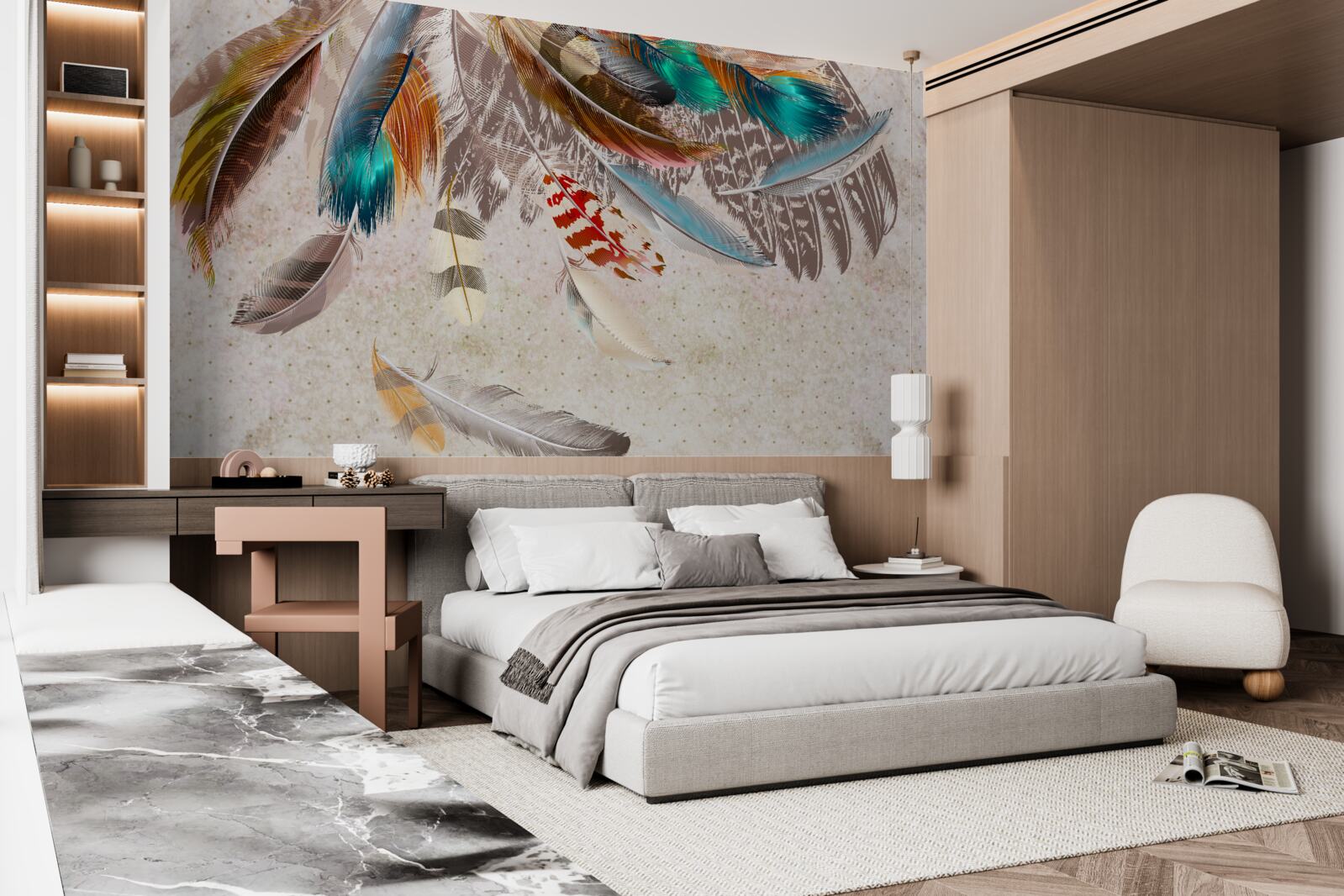 Фотошпалери падаюче різнокольорове пір'я