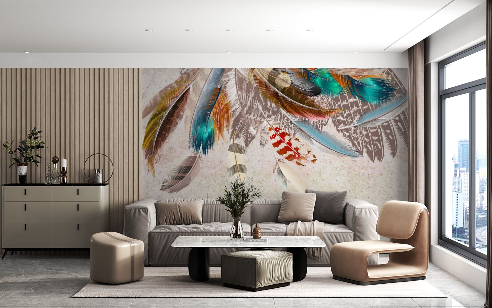 Фотошпалери падаюче різнокольорове пір'я