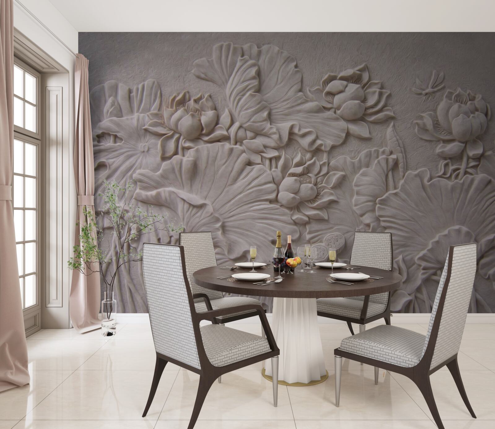 Фотошпалери глиняний рельєф, прикрашений зображеннями квітів і рослин