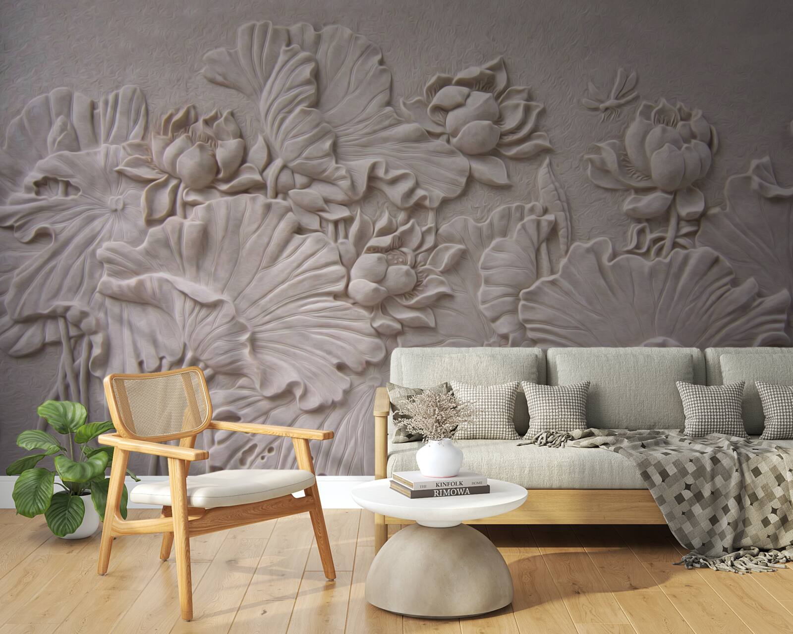 Фотошпалери глиняний рельєф, прикрашений зображеннями квітів і рослин