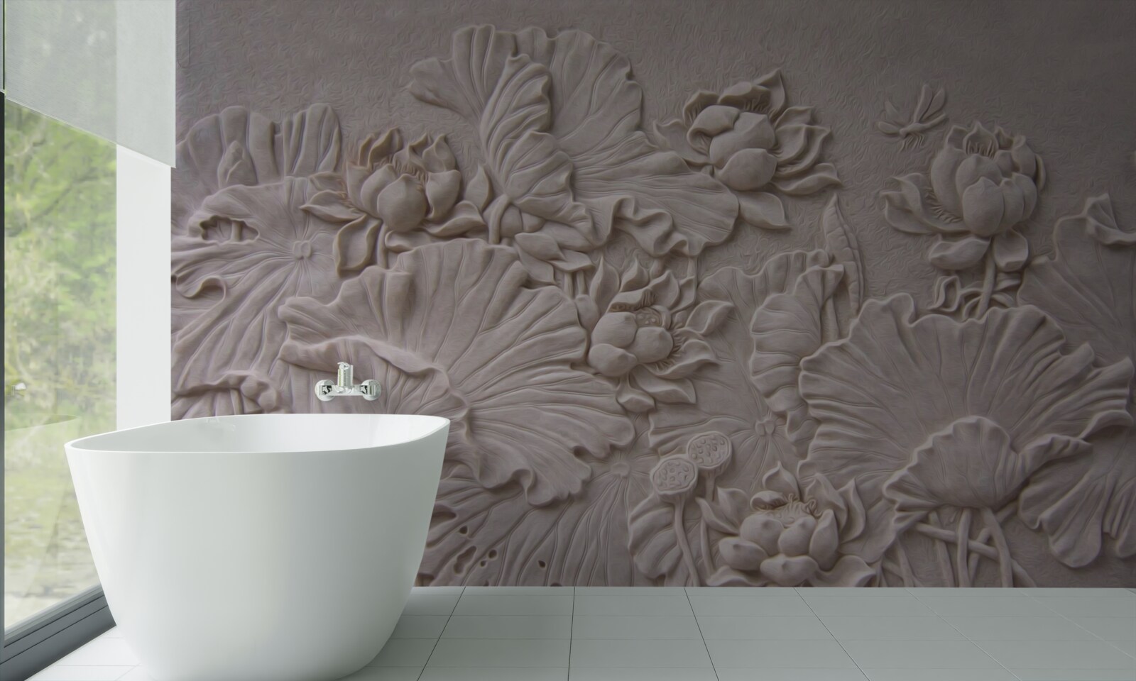 Фотошпалери глиняний рельєф, прикрашений зображеннями квітів і рослин