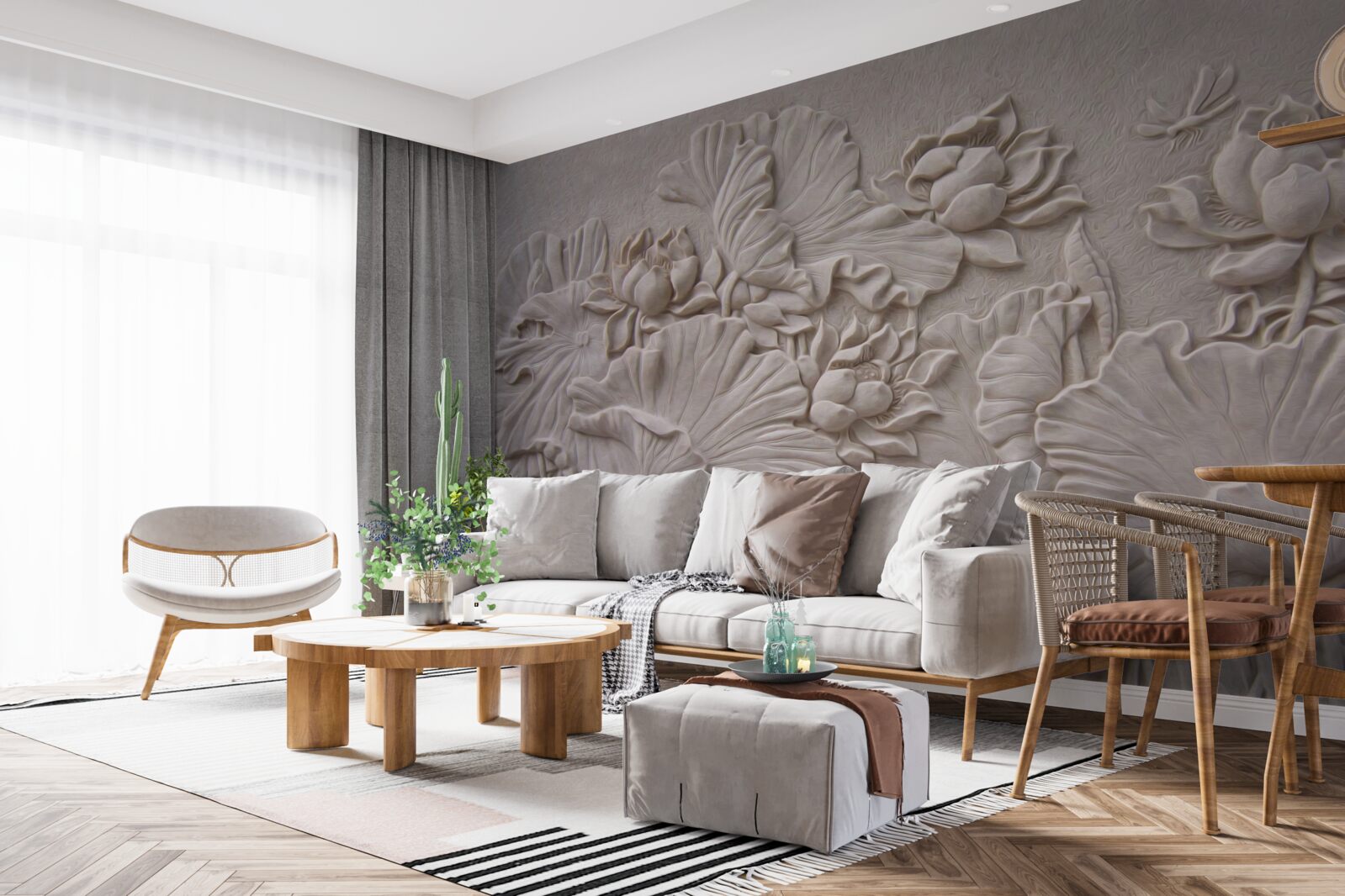 Фотошпалери глиняний рельєф, прикрашений зображеннями квітів і рослин