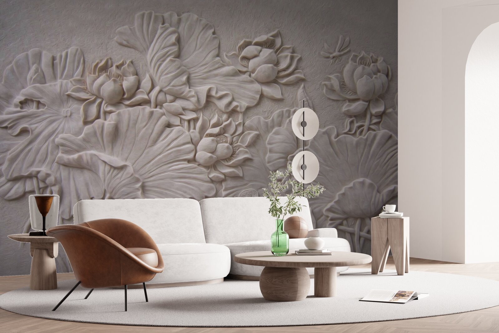 Фотошпалери глиняний рельєф, прикрашений зображеннями квітів і рослин