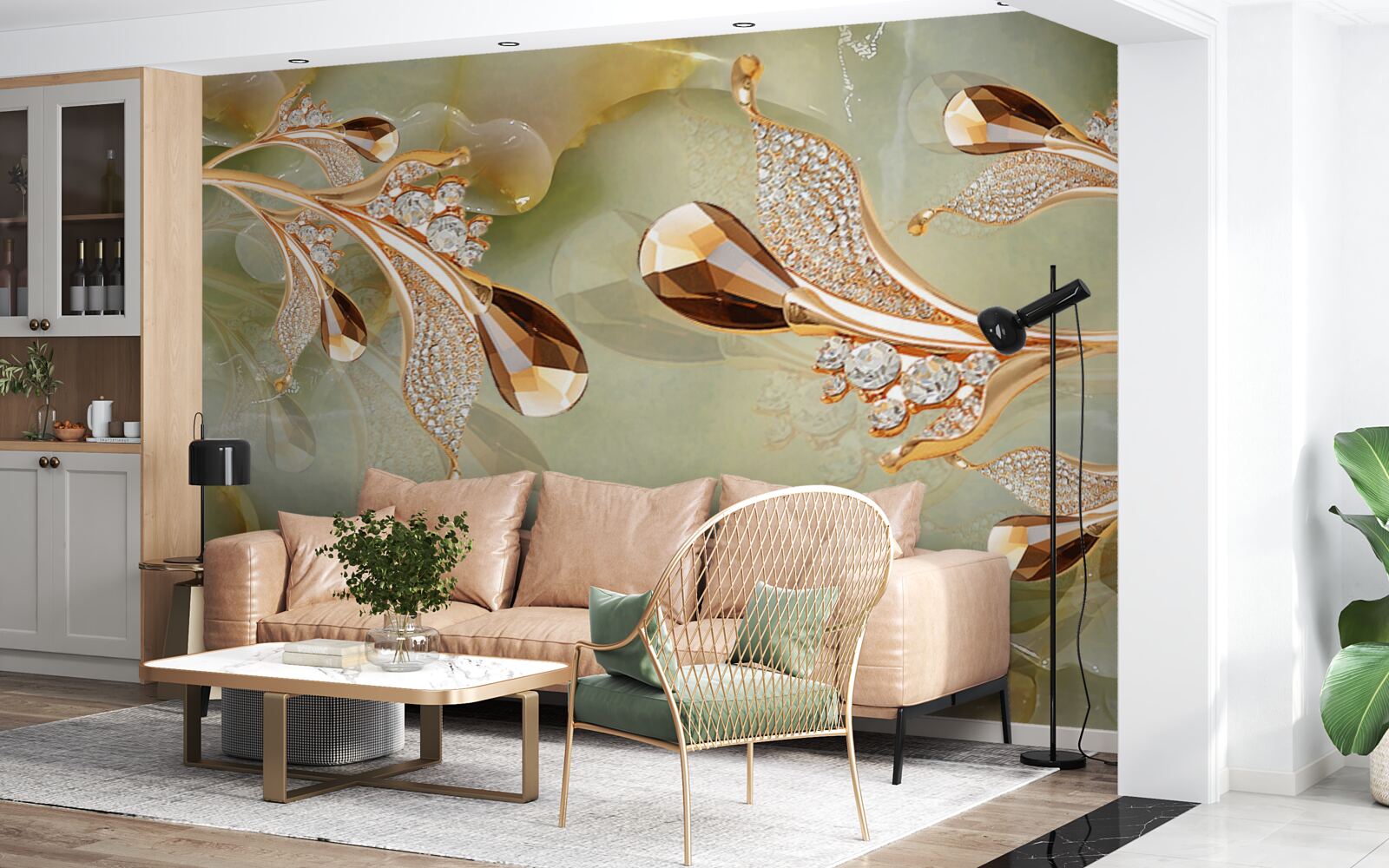 Фотошпалери декоровані золоті гілки