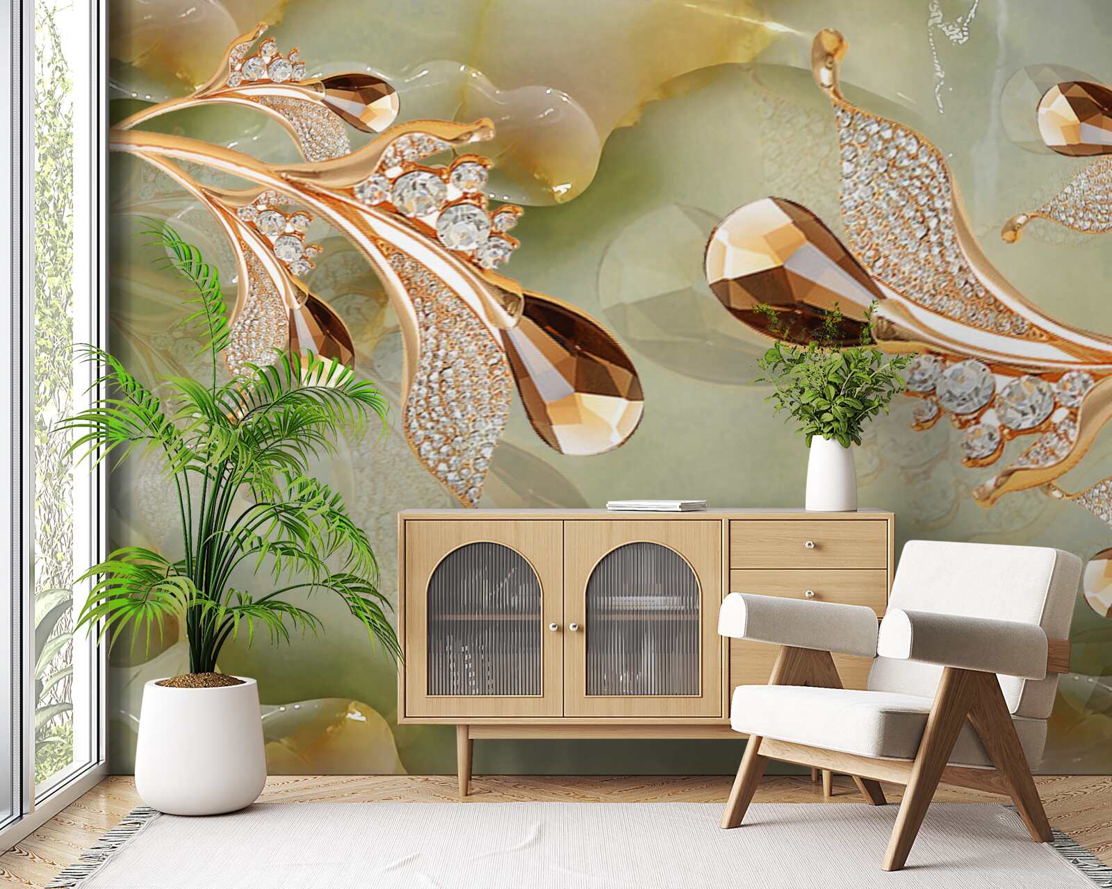 Фотошпалери декоровані золоті гілки