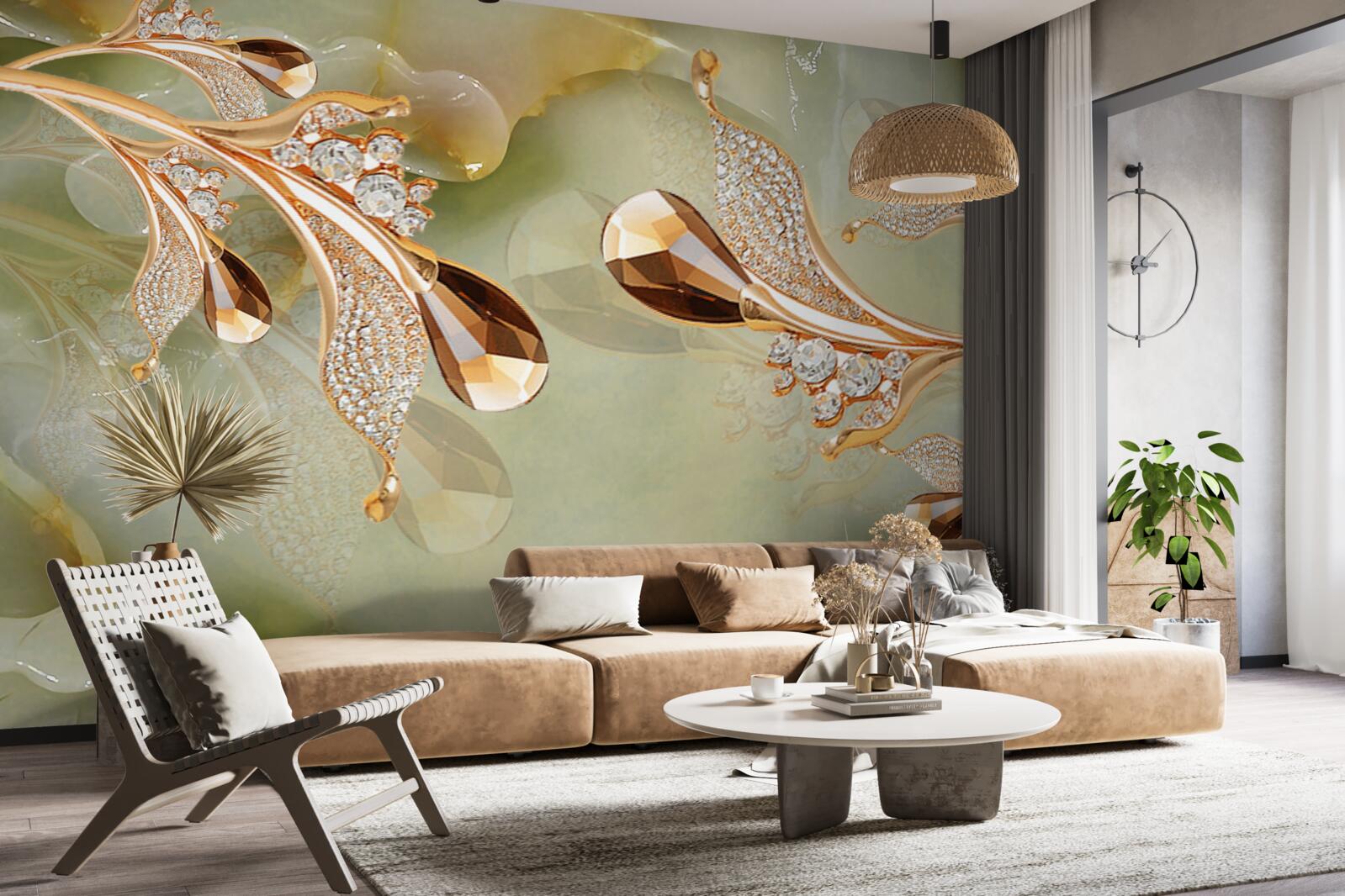 Фотошпалери декоровані золоті гілки