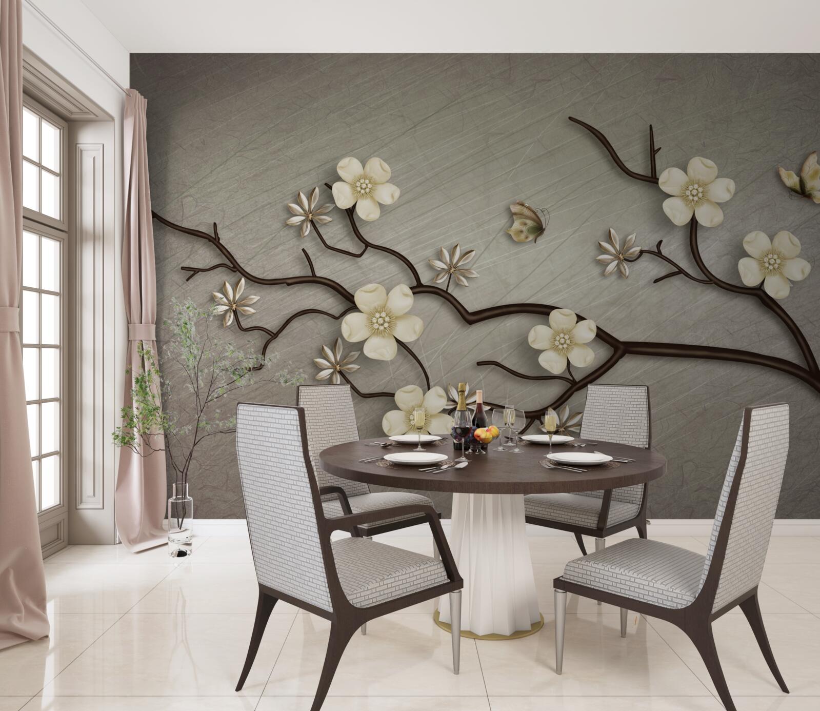 Фотошпалери гілка магнолії, квітуча білими квітами