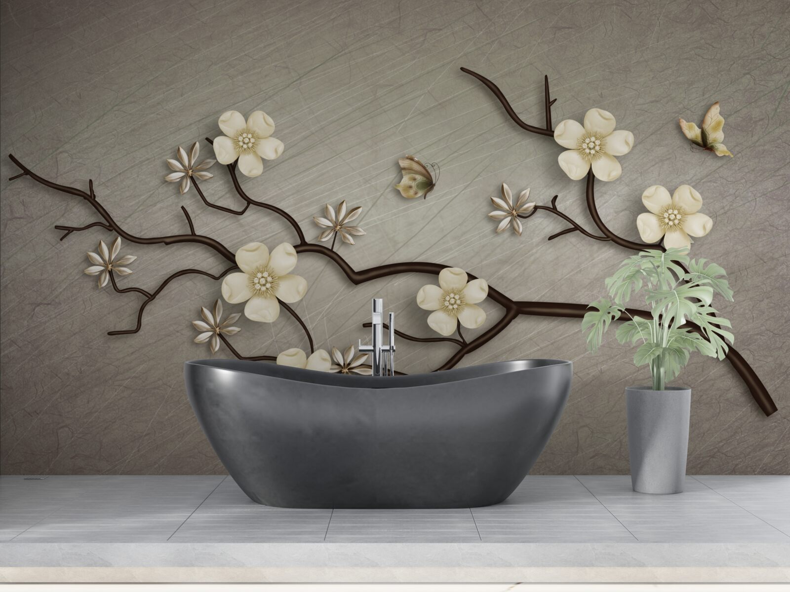 Фотошпалери гілка магнолії, квітуча білими квітами