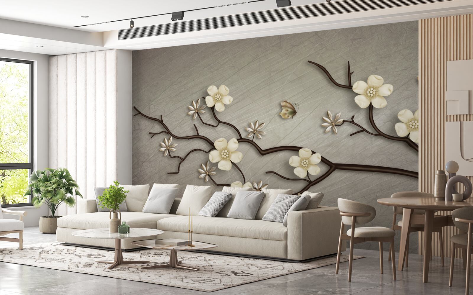 Фотошпалери гілка магнолії, квітуча білими квітами