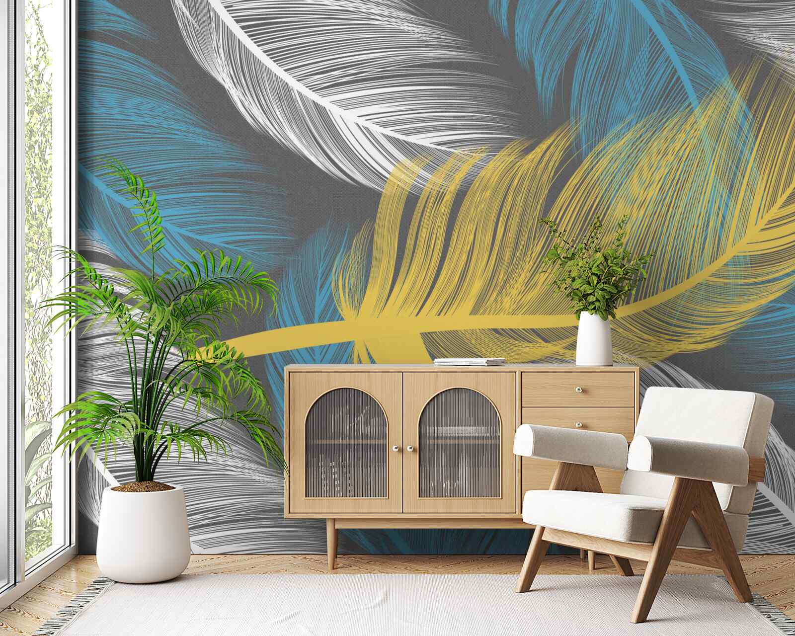 Фотошпалери серед білого і світлого виділяється золоте перо