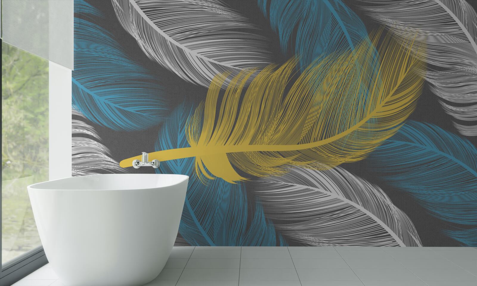 Фотошпалери серед білого і світлого виділяється золоте перо