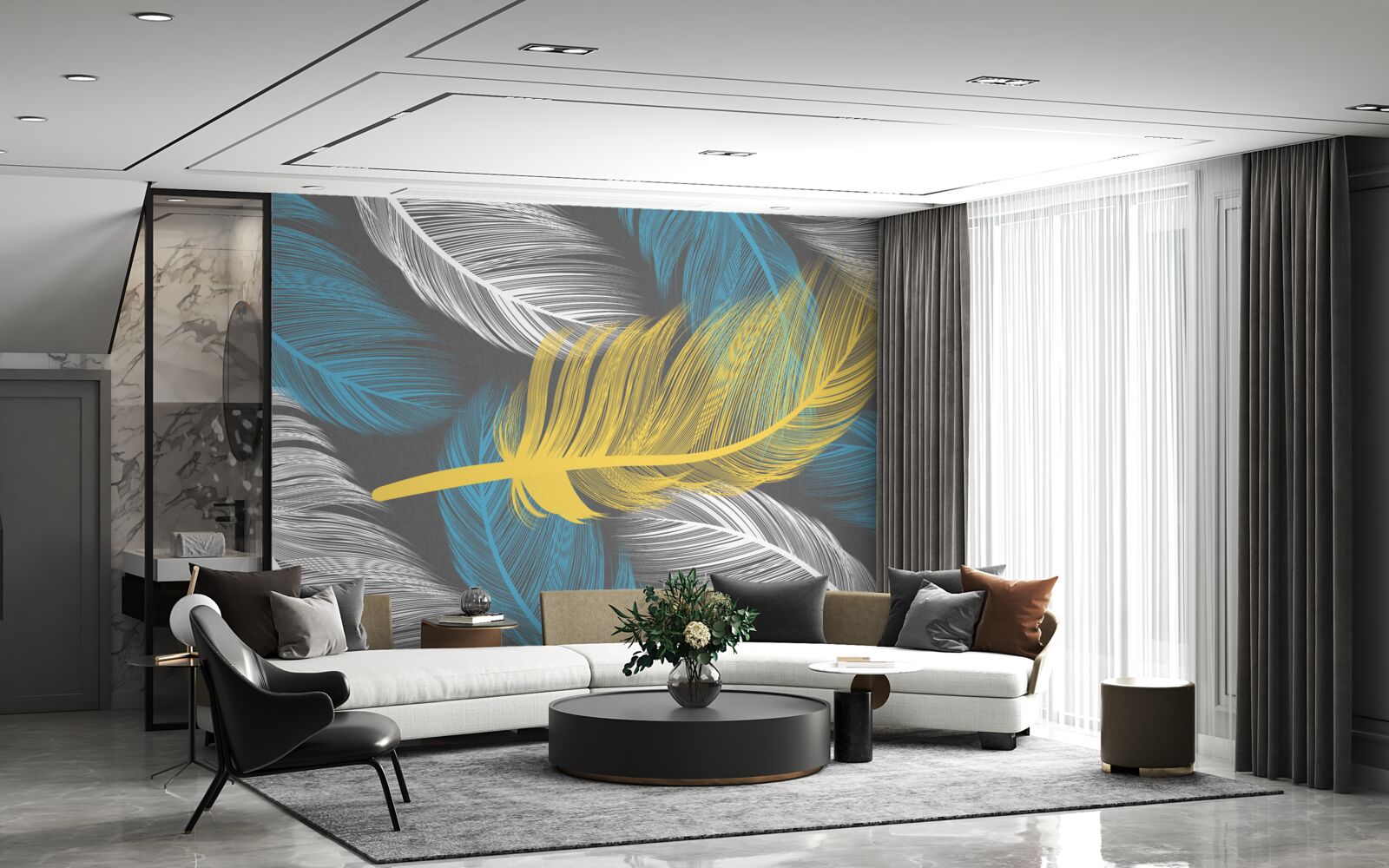 Фотошпалери серед білого і світлого виділяється золоте перо