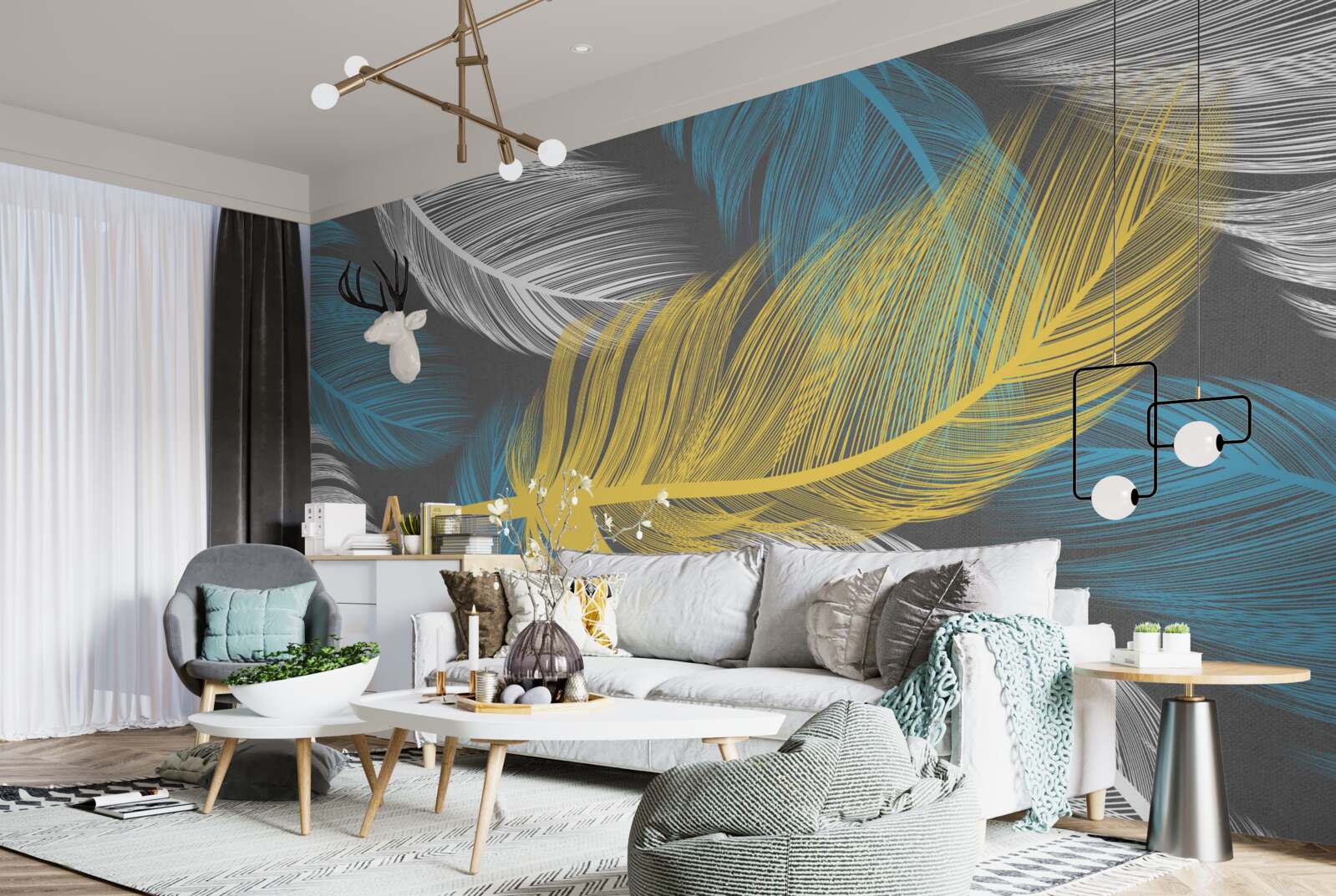 Фотошпалери серед білого і світлого виділяється золоте перо