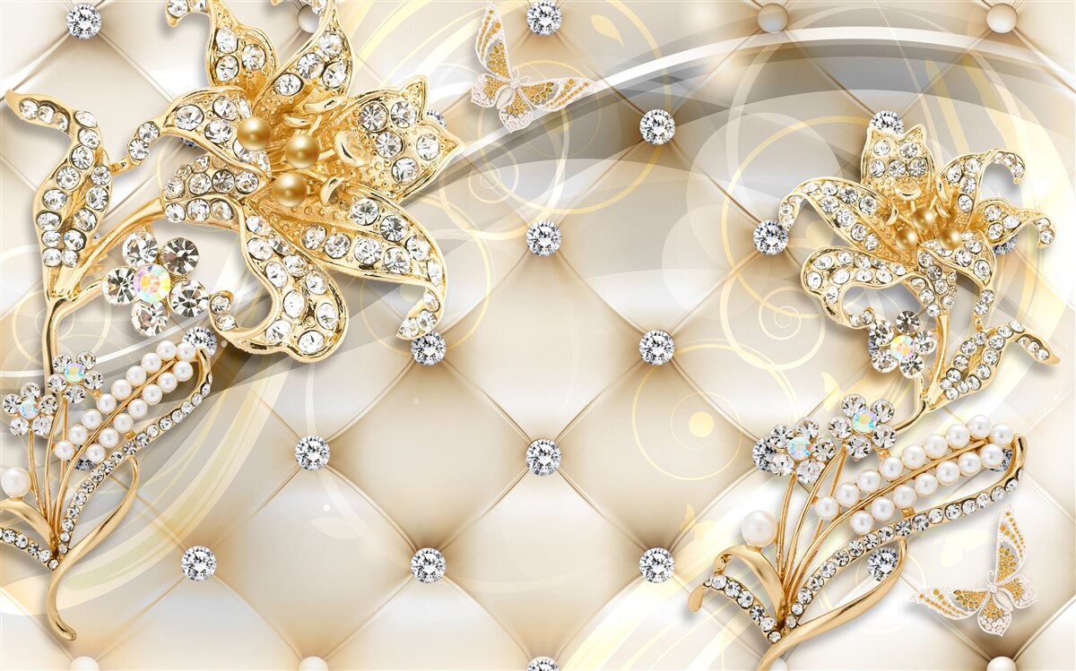 Фотошпалери перлинні та золоті квіткові прикраси