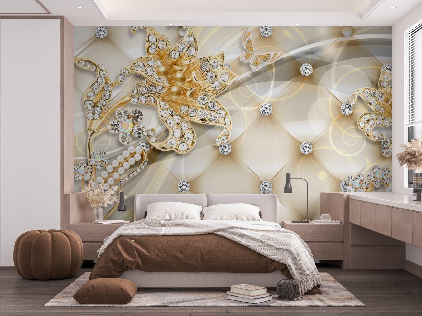 Фотошпалери перлинні та золоті квіткові прикраси