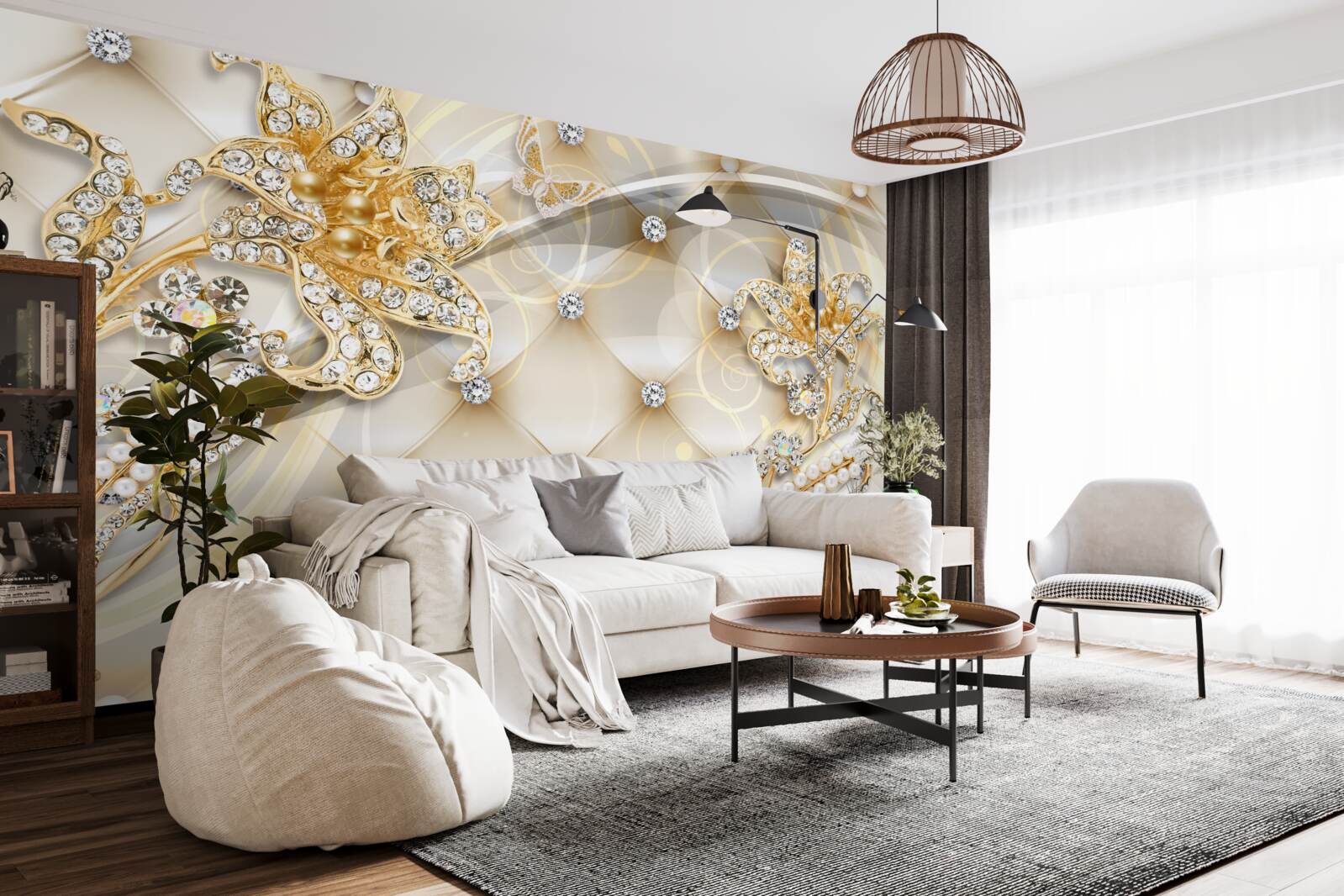 Фотошпалери перлинні та золоті квіткові прикраси