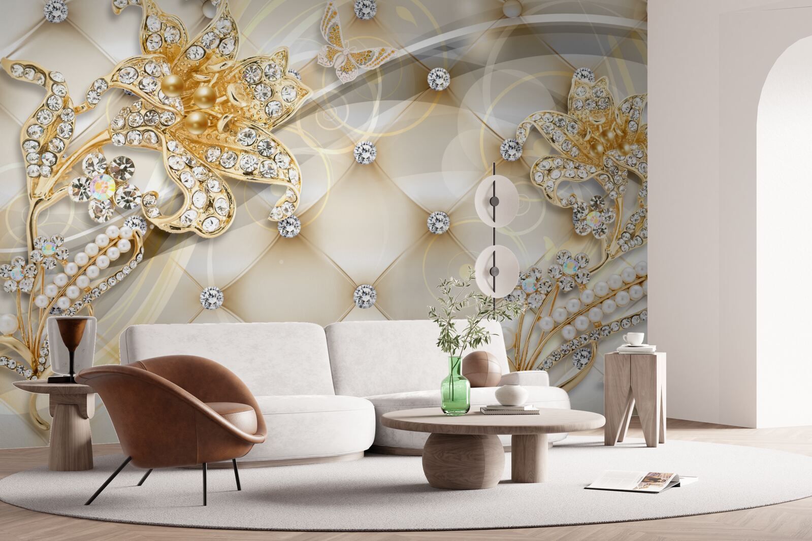 Фотошпалери перлинні та золоті квіткові прикраси