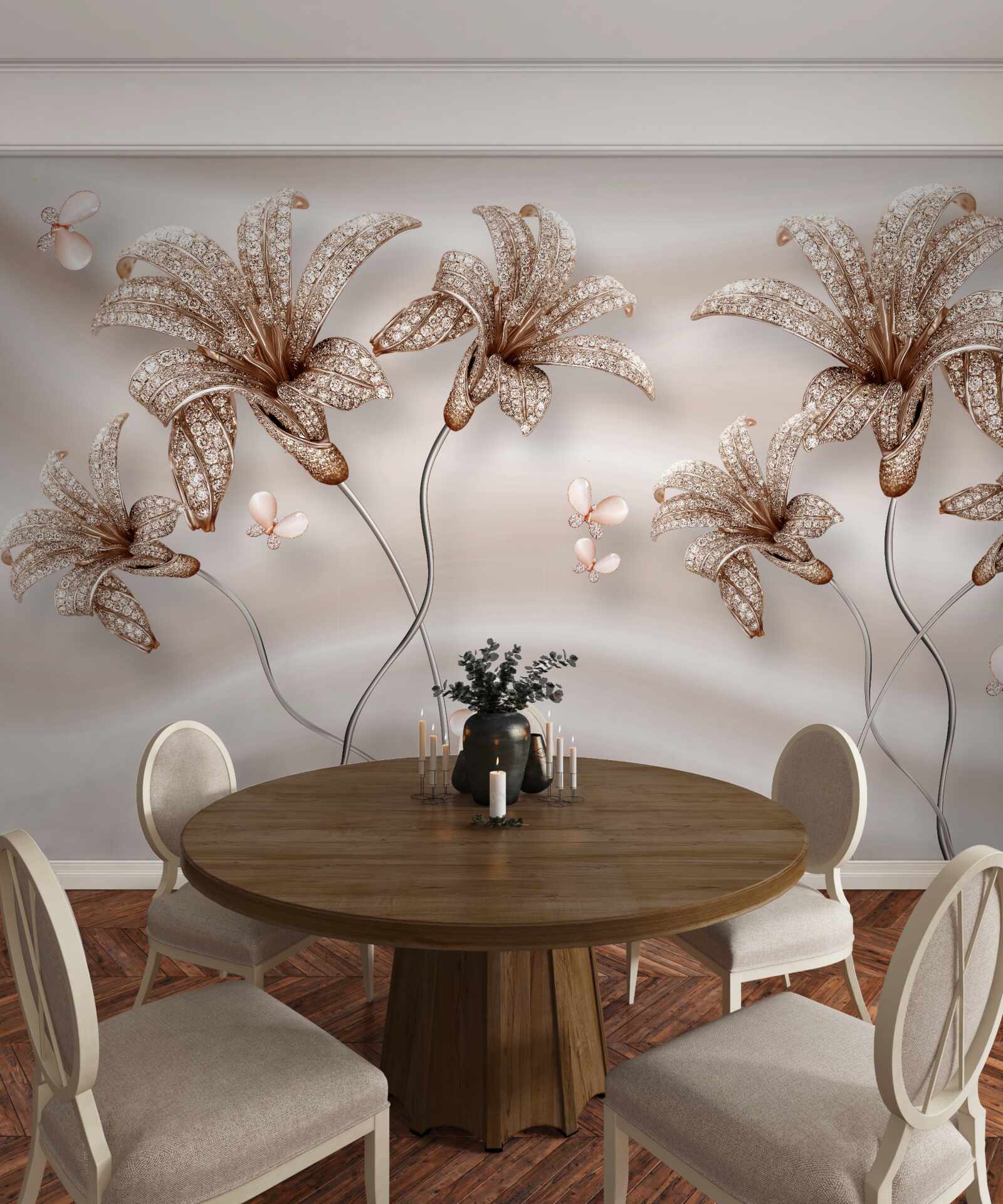 Фотошпалери елегантні квіти лілії на шовковому полотні