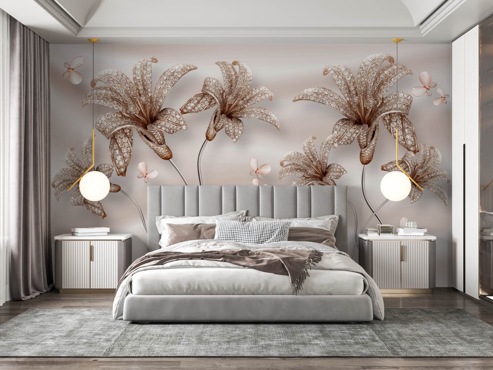 Фотошпалери елегантні квіти лілії на шовковому полотні